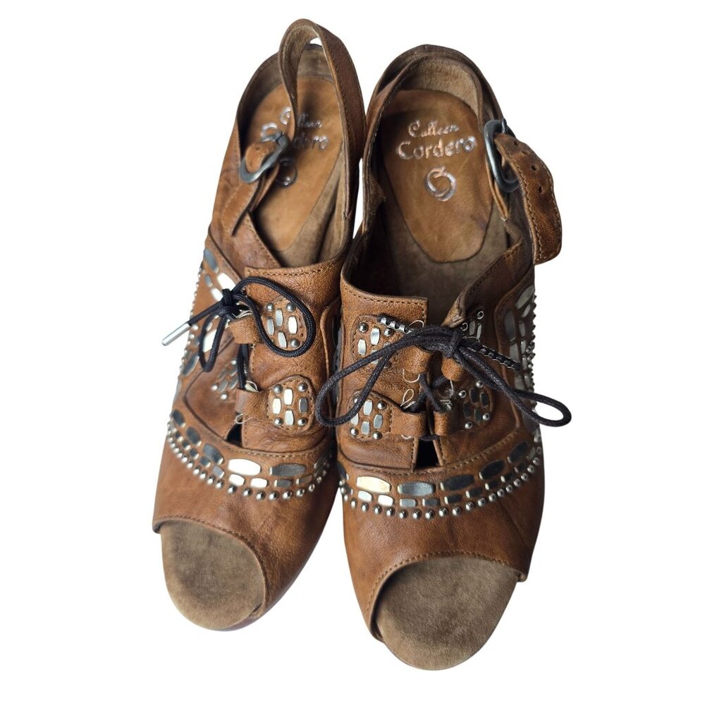 Calleen Cordero Katia Brown Leather Peep-Toe Oxford‎ Heels Size 8 - Picture 7 of 11